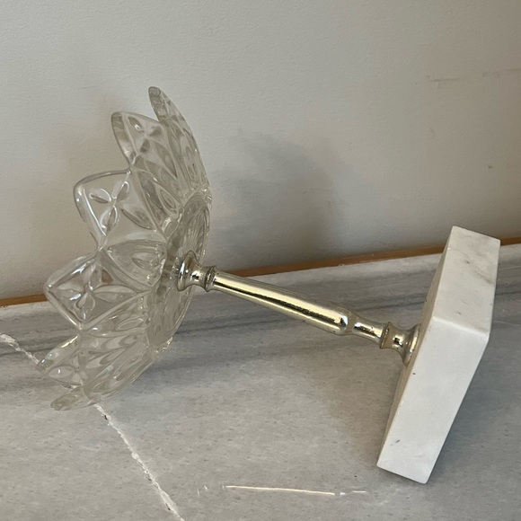 Crystal Cut Glass Dish Marble Pedestal Made In Italy Vintage - Picture 3 of 8